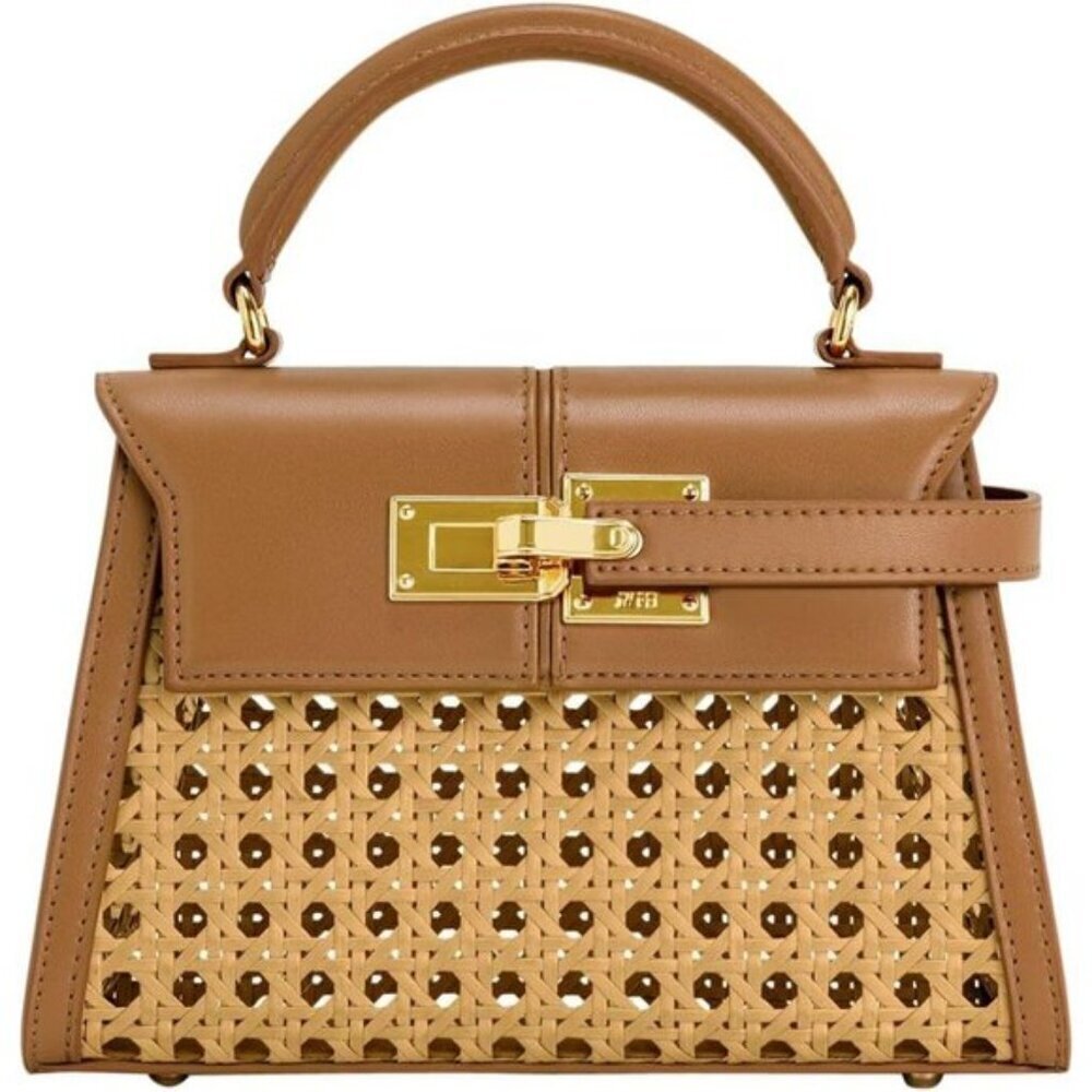 ⚡Jw Pei Women Brown Woven Vegan Leather Elegant Sustainable Top Handle Bag